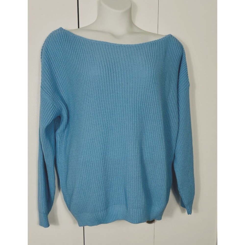 Boohoo NWT Womens Slash Neck Denim Blue Sweater Size 16